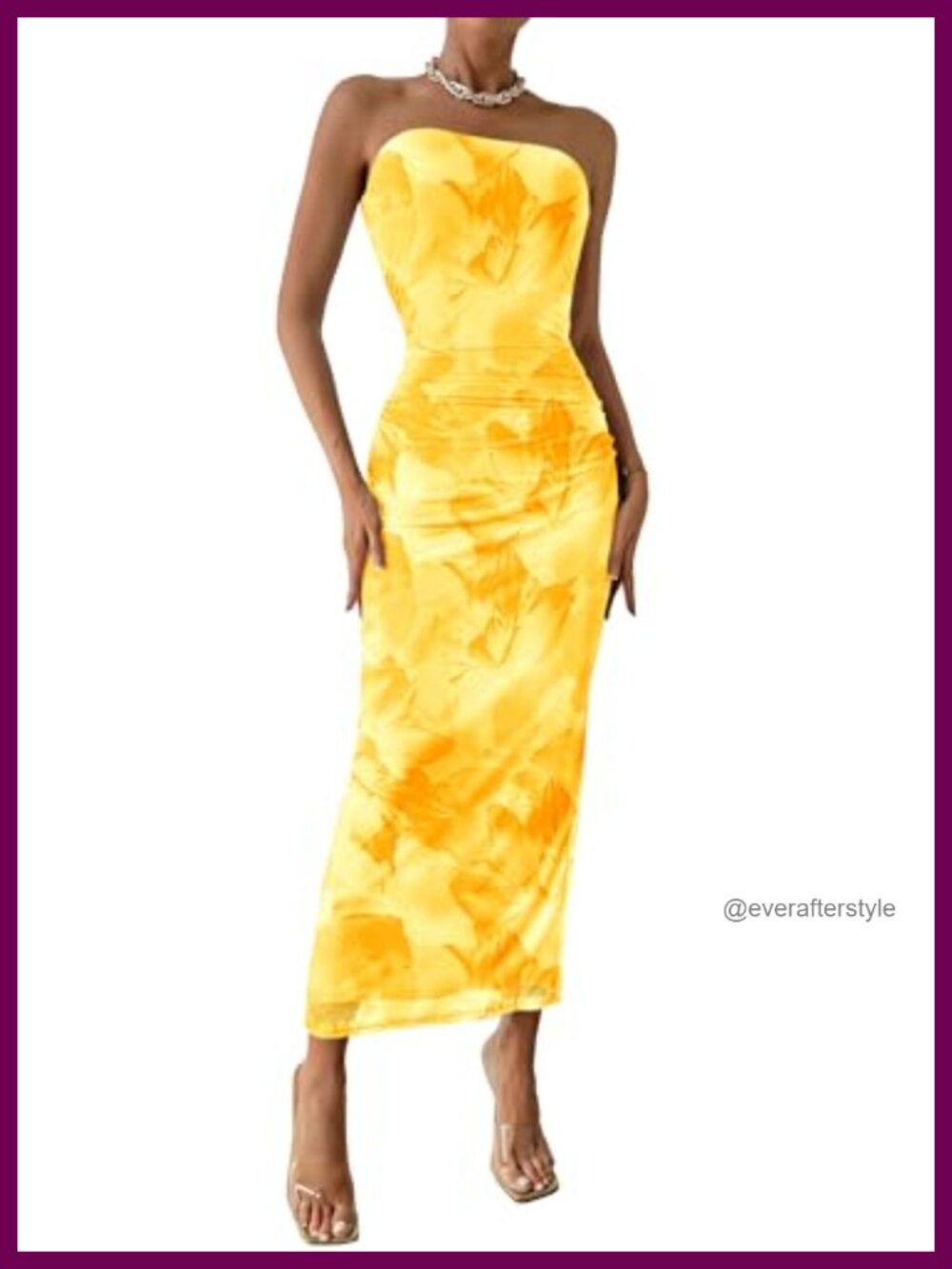 Strapless Bodycon Floral Maxi Dress Ruched Slit Summer Party